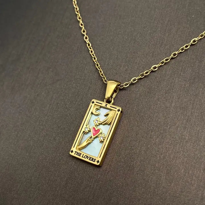Star Moon Tarot 18K Gold Plated Steel Necklace -Fgs/Ms