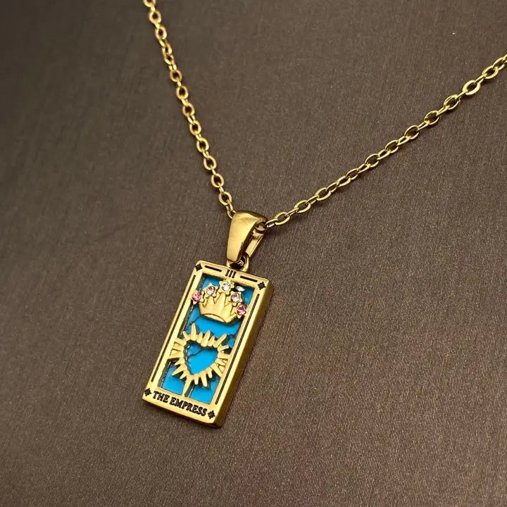 Star Moon Tarot 18K Gold Plated Steel Necklace -Fgs/Ms