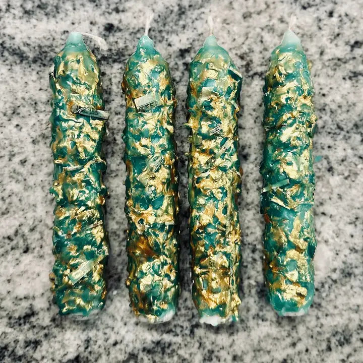 Good Fortune Chime Candles (Set of 4) — Gold & Green Money Candle