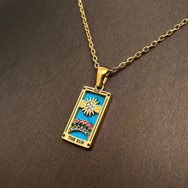 Star Moon Tarot 18K Gold Plated Steel Necklace -Fgs/Ms
