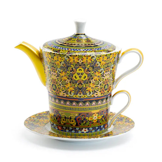 Golden Moroccan Fine Porcelain Tea For One Set