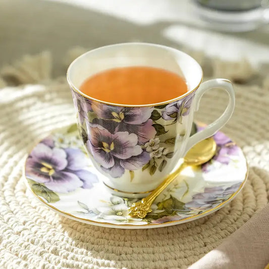 Royal Blue Floral Bone China Tea Cup & Saucer – 6oz