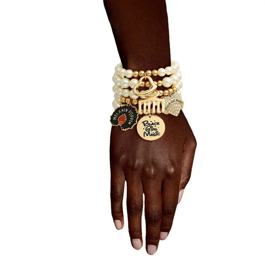 Black Girl Magic Charm Bracelet – Cream Pearl