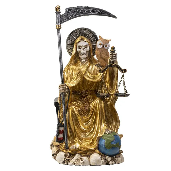 Sitting Santa Muerte Gold Statue – Wealth & Prosperity