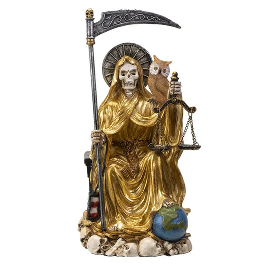 Sitting Santa Muerte Gold Statue – Wealth & Prosperity