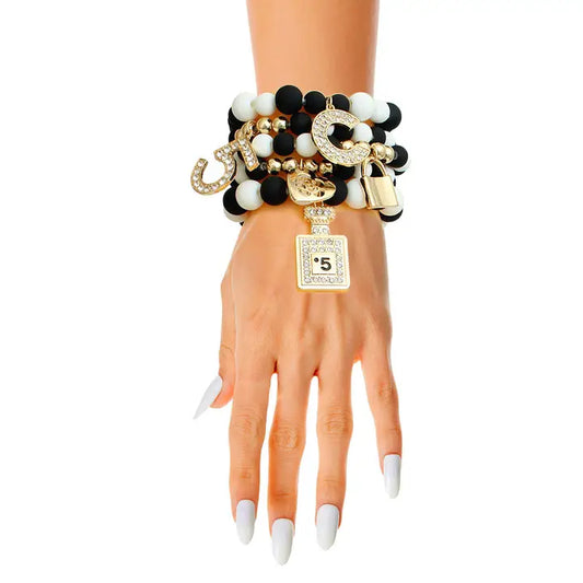 Matte Black & White Boutique Charm Bracelet